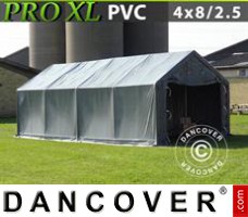 Tente de Garage PRO 4x8x2,5x3,6m, PVC, Gris