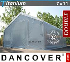 Tente de Garage Titanium 7x14x2,5x4,2m, Blanc / Gris